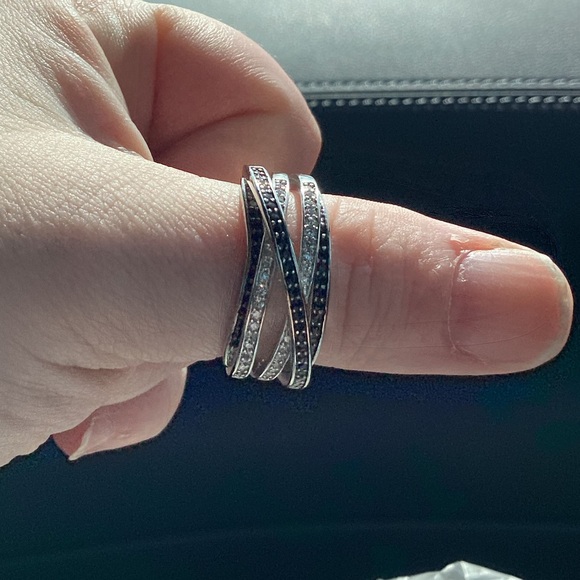 🖤Sterling Silver Black&White Cz Diamond Crisscross Stacked Ring - Picture 10 of 16